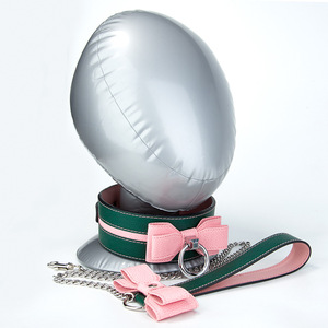 SM Men and Women Butterfly Bow Color Matching PU Neck <b>Collar</b> with Leash Couple Flirting Product - Product Image 1