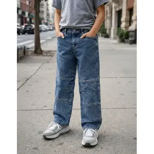 Jeans Dritti Acid Wash Adrenaline Boys a Vita Media con 5 Tasche, in Denim Traspirante Elasticizzato, Polsini Regolabili, Mezzo Cavallo - Product Image 1