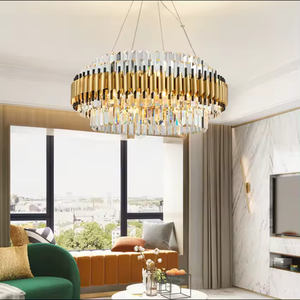 High Quality Pendant Light Gold Modern <b>Living</b> <b>Room</b> Ring Metal Luxury Ceiling K9 Crystal Hanging <b>Chandelier</b> - Product Image 1