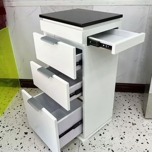 Chariot de salon minimaliste blanc DM avec dessus noir, 3 tiroirs, mobilier commercial en plastique - Product Image 6