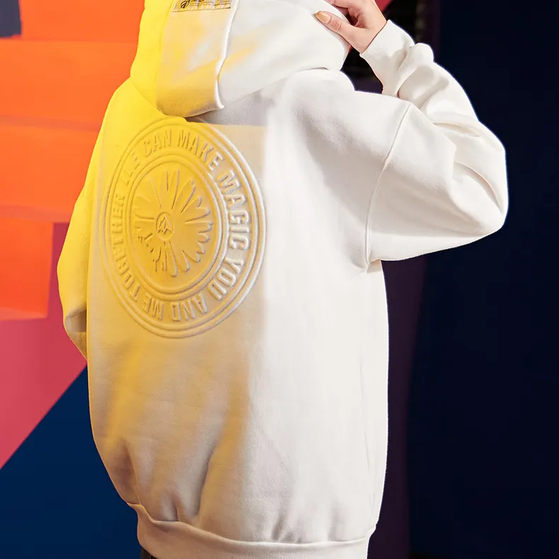 Streetwear Oversize Mens Custom Fleece White Hoodies Sweatshirts French Terry Heavyweight Bulk 3D Embossed Hoodie