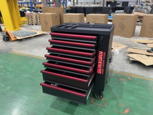 Armoire à outils mobile noire personnalisable GEINXURN avec 7 tiroirs, plateau latéral, serrure centrale, roulettes pour établi, <span class=keywords><strong>garage</strong></span>, support OEM - Product Image 2