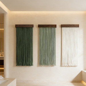 Arte de Pared de Macramé Tejido a Mano de Lujo con Base de Madera Sólida, <span class=keywords><strong>Decoración</strong></span> <span class=keywords><strong>Boho</strong></span> con Borlas para un Hogar Wabi Sabi - Product Image 1