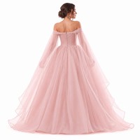 Robe de soirée longue en organza multicouche 80 GSM, coupe épaule dénudée avec cape, pour femme, style Black Tie, personnalisable OEM, tailles S-5XL