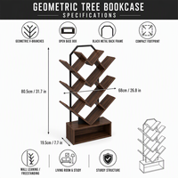 Étagère bibliothèque géométrique en forme d'arbre, étagères de présentation en V, boîte de rangement à base ouverte pour salon et bureau