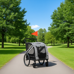 Petmate 2 en 1 : poussette et remorque vélo pour animaux, gris, pliable, avec 4 roues et drapeau de sécurité, pour chiens, transporteurs de voyage - Product Image 2