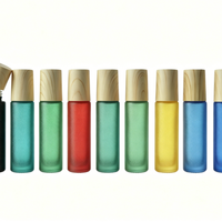 Flacons compte-gouttes en verre mini transparents, ambrés, noirs, bleus, pour parfum et huiles essentielles, 10 ml, avec bille métallique et couvercle en bambou