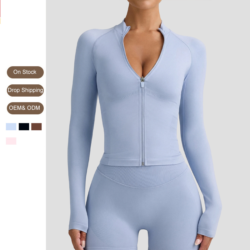 Women's Naked-Feel Long-Sleeve Yoga Jacket, Slim-Fit Stand Collar Zippered Workout Coat for Leisure, Gym, Exercise & Cycling