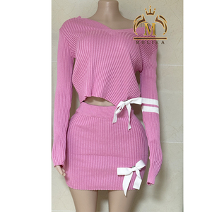 Trajes de primavera y otoño para mujer, suéter corto de punto con lazo y falda, conjuntos de 2 piezas para mujer Y2k, conjuntos de falda de dos piezas, ropa de mujer 2025 - Product Image 4