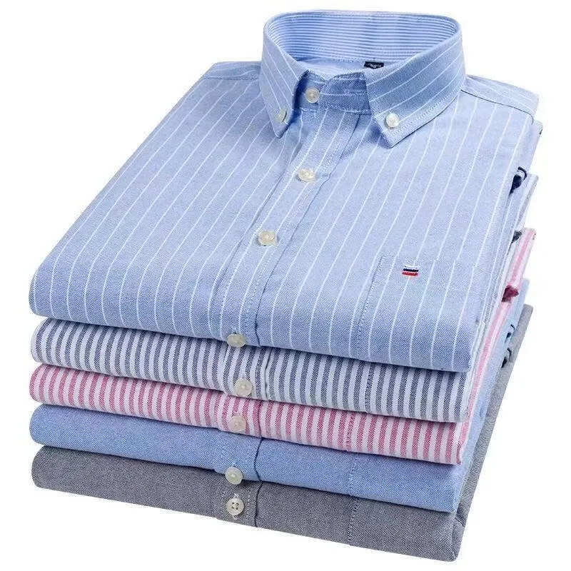 100 % Pure Cotton Oversized Button Up Shirt Striped Long Sleeve Shirt for Men Casual Slim Fit Shirt Men