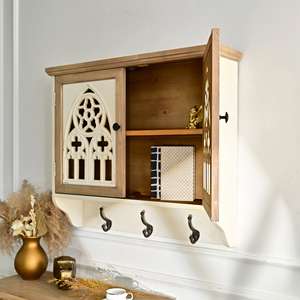 INNOVA Panneau décoratif mural artisanal en bois sculpté, style ferme, avec crochets de rangement pour salon - Product Image 3