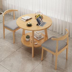 Mesa de centro redonda de madera maciza con estante de almacenamiento para uso en dormitorio o balcón de personas mayores - Product Image 1