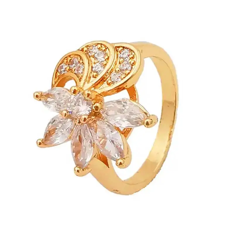 Cincin kuningan kustom mewah elegan bertatahkan zirkon 18k lapis emas mode perhiasan set cincin pertunangan wanita cincin tembaga