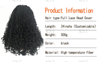 Perruque tressée à la main en dentelle complète de 24 pouces, 500g, noire, 3 brins, effet vague d'eau, tresses carrées superposées, pour toutes les occasions
