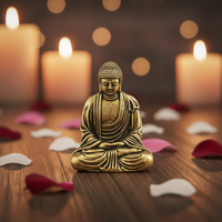 Vente en gros usine : Statue miniature de Bouddha Sakyamuni en laiton antique moulé, plaqué or, gaufrée 3D, avec traitement vieilli