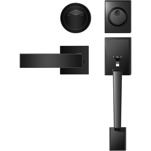 Ensemble de poignée de <span class=keywords><strong>porte</strong></span> avant et de serrure à pêne dormant noir mat, ensemble de serrure de <span class=keywords><strong>porte</strong></span> extérieure à cylindre unique, style moderne, réversible pour gauche et droite - Product Image 2