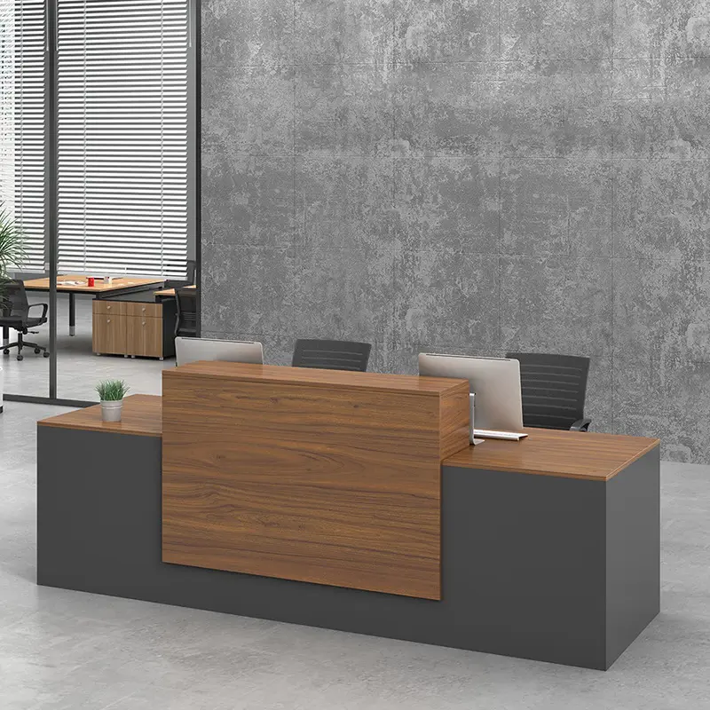 사무실 가구 사무실 카운터 디자인 사이드 스토리지 캐비닛 프론트 데스크 리셉션 테이블 현대 패널 나무 책상 나무 책상 2 세트