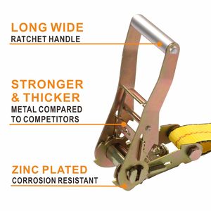 頑丈な2インチポリエステル製ラチェット式タイダウンストラップ、トラック貨物固定用ダブルJフック付き - Product Image 3