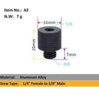 Adaptateur de vis de trépied fileté 1/4 " mâle vers 1/4 " mâle, convertisseur de filetage à double tête pour cage d'appareil photo et support d'éclairage