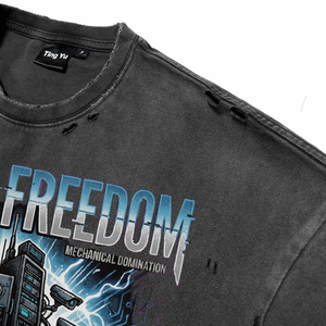 T-shirts en coton délavé à l'acide, respirants, personnalisés, de qualité supérieure, avec imprimé graphique punk, à manches courtes et col rond, vente en gros - Product Image 3