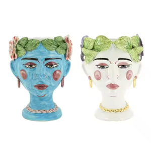 Jarrón de cerámica siciliano italiano hecho a mano, jarrón de flores con cabeza de señora esmaltada bonita para decoración del hogar, forma personalizada - Product Image 4