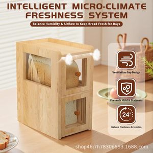 Boîte à pain en bois Shunjia à 2 niveaux avec panneau en verre pour la cuisine et la boulangerie - Product Image 3