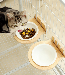 Comedero Ecológico para Gatos de Cerámica con Marco de Madera Maciza, Comedero Colgante Antideslizante para Uso en Interiores, Diseñado para Gatitos y Cachorros - Product Image 6