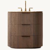 Meuble-lavabo moderne en chêne américain, coiffeuse compacte à 3 tiroirs, console de luxe en bois massif avec plateau en marbre, mobilier RH.