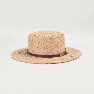 Chapeau de paille boater personnalisé en raphia à bord plat avec boucle en cuir pour femme, chapeau de soleil à large bord pour l'été, protection solaire, vacances à la plage - Product Image 3
