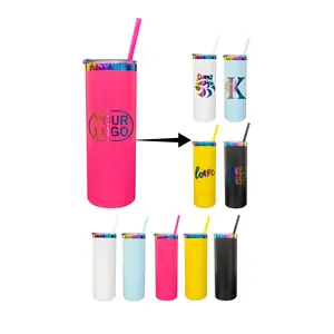 Customized laser engraved sport gym water bottle logo design double walled stainless steel 20oz travel mug with colored straw