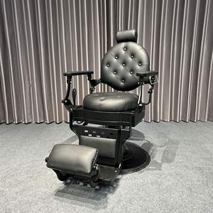 Chaise de barbier professionnelle noire robuste pour hommes, style rétro Belmont, pour salon de coiffure, fournie directement par l'usine - Product Image 1