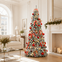 Vente en gros directe d'usine, arbre de Noël floqué pré-éclairé de 6 pieds, arbre de Noël pliable facile à assembler avec des ornements en ruban