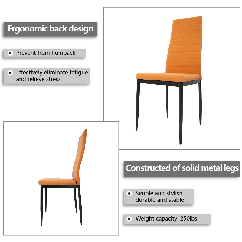 Hotel Beige in acciaio inox sala da pranzo minimalista arancione marrone sedia moderna in Pu sedia da pranzo in pelle con schienale alto
