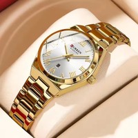 Jam Tangan Wanita Quartz Curren 9095 Tali Stainless Steel Elegan Tahan Air Jarum Bercahaya Tanggal Fashion Jam Tangan Wanita