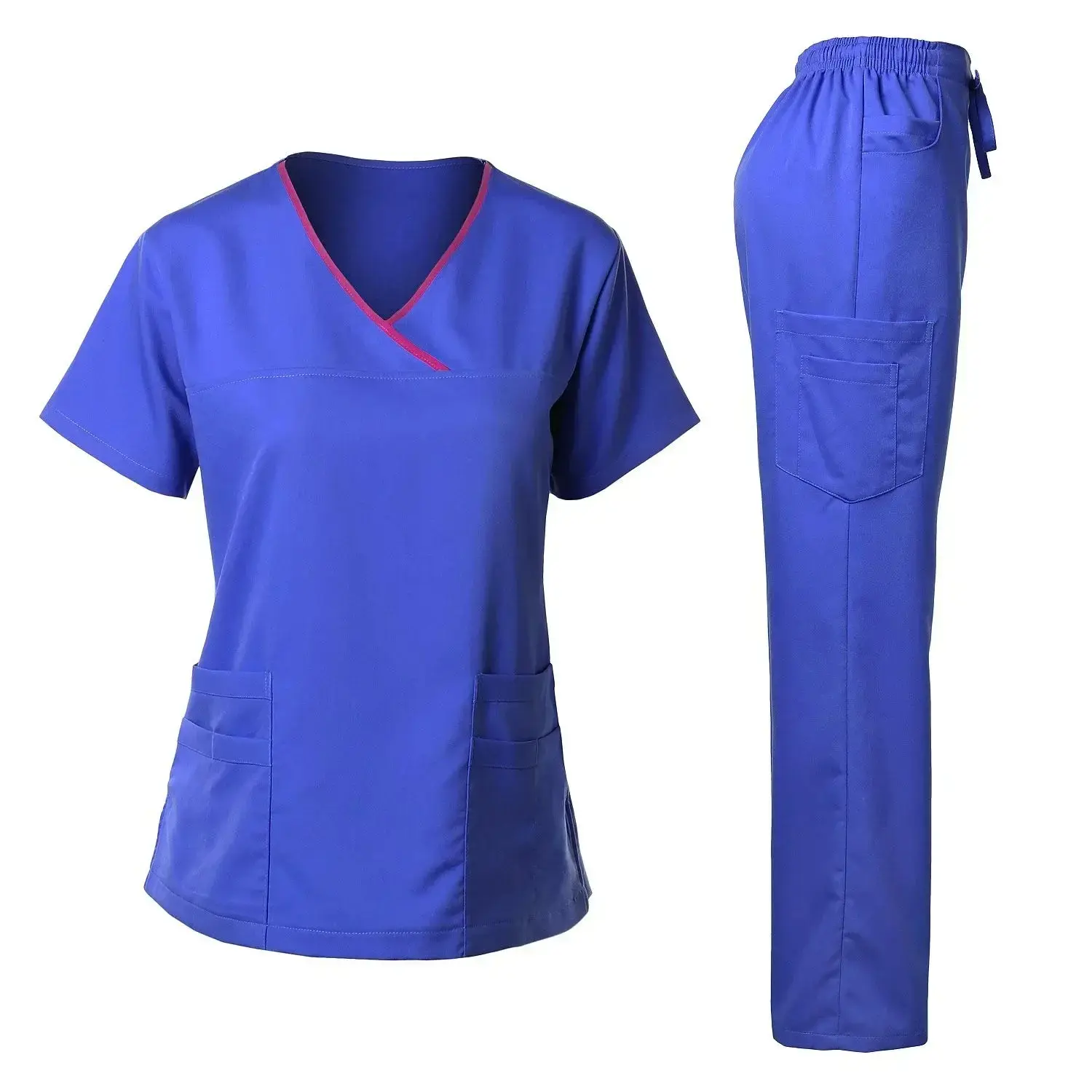 2024 Fast Delivery In Stock Royal Blue Scrubs Medical Uniform Women Scrub Set Dental Hospital OEM Clinic Hospital Uniform