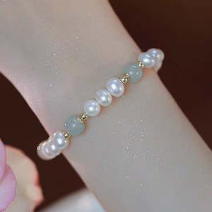Nueva pulsera de perlas de jade natural Hetian para mujer WENCHI, 16 cm + cadena de extensión de 3 cm, perla de agua dulce de 5-6 mm - Product Image 4