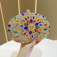 Sac de soirée rond personnalisé en strass et cristal, motif soleil éclatant, avec chaîne amovible – Vente en gros