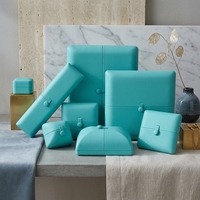 Boîte à bijoux de luxe Zebopak en cuir PU bleu, personnalisable avec logo, vente en gros, étui d'emballage pour ensemble de bijoux en cuir grainé, en vrac