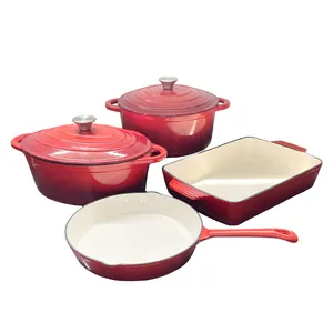 Chuihua Nhà Máy Đúc Màu Đỏ Sắt Men Lớp Phủ Không Dính Thịt Hầm Bộ Thấp Moq OEM Hiện Đại Cổ Điển Nhà Bếp Đồ Nấu Nướng Chậu - Product Image 1