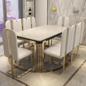 Wharton Hot Sale Custom New Luxury Modern Dining Room Home Furniture 8 Dining Chairs Marble Dining Table Set