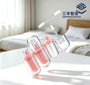 Oval <b>Lip</b> Gloss Tube 3ml Plastic Cosmetic Packaging With Screw Cap Pink Color For <b>Lip</b> Gloss Storage - Product Image 2