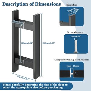 มือจับประตูห้องอาบน้ำแบบดึง-ผลัก รุ่น <span class=keywords><strong>Alise</strong></span> 6 นิ้ว ดีไซน์ทันสมัย ทำจากสแตนเลสสตีล สำหรับประตูบานเลื่อนและประตูกระจก สีดำด้าน - Product Image 2