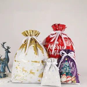 Fabricante de bolsas con cordón para regalo de cumpleaños impresas personalizadas, bolsas de plástico para fiestas de Navidad