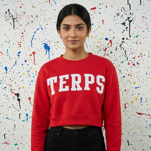 TERPS <b>RED</b> Half Zip Hooded Sweatshirt WHITE Applique Embroidery Wide Neck CLUSH SPORTS 100% Cotton Winter Digital Printing - Product Image 1