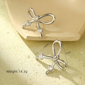 PUXIN Bijoux personnalisés Boucles d'oreilles délicates en acier inoxydable avec nœud en zircon cubique pour femmes - Product Image 6