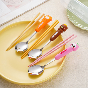 304 Stainless Steel Cartoon Animal Pattern Cake and Dessert Spoons and Forks Children's Portable Cutlery Set Gift Box - Product Image 1