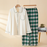 Ensemble de pyjama en coton brossé personnalisé pour femme, vêtements de détente à carreaux, manches longues, boutonné, vêtements de nuit 2 pièces, vêtements de maison