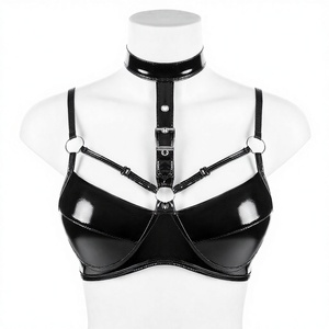 Top Bustier in Pelle Verniciata Lucida con Halter, Taglie S-3XL, Top Corto Sexy da Clubwear Senza Maniche con Bottoni, Stile Camisole - Product Image 1