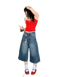 Jean en denim taille haute vintage américain coupe ample et droite pour <span class=keywords><strong>femme</strong></span>, idéal pour les silhouettes petites et en forme de poire, style streetwear estival - Product Image 4
