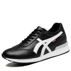 Chaussures rehaussantes pour hommes en cuir véritable, noires et blanches, de luxe, décontractées, avec rehausse de 6 cm - Product Image 6